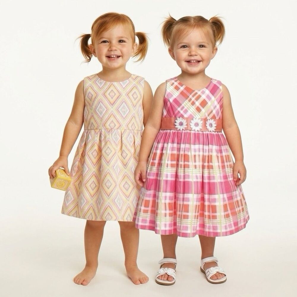 OshKosh Youngland Toddler Girls Dress Lot 2pc 3T Pink Plaid Diamond Spring